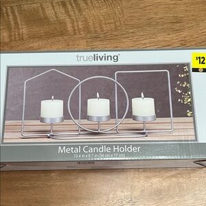 True Living White Metal Candle Holder Set